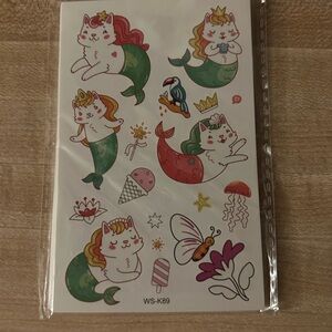 Cute Mermaid Cat Temporary Tattoos 5 sheets